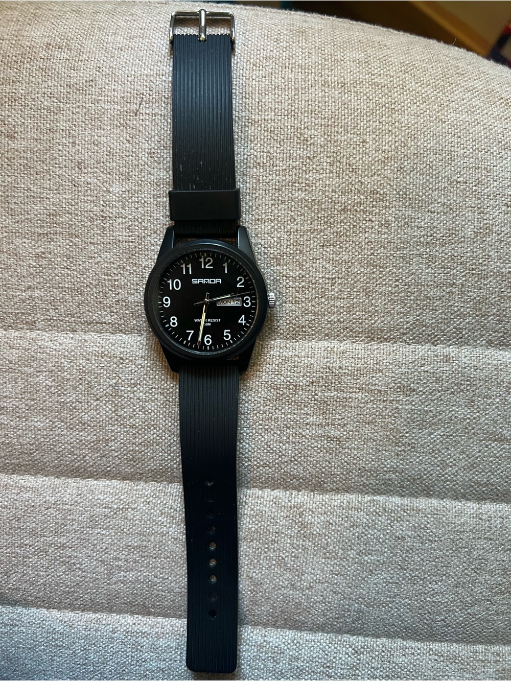 SANDA Black Analog Watch with Day-Date Water Resistant